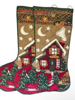 "Vintage 80's-90's Fabri-Quilt Ozark Christmas Stockings - Pair Of 2